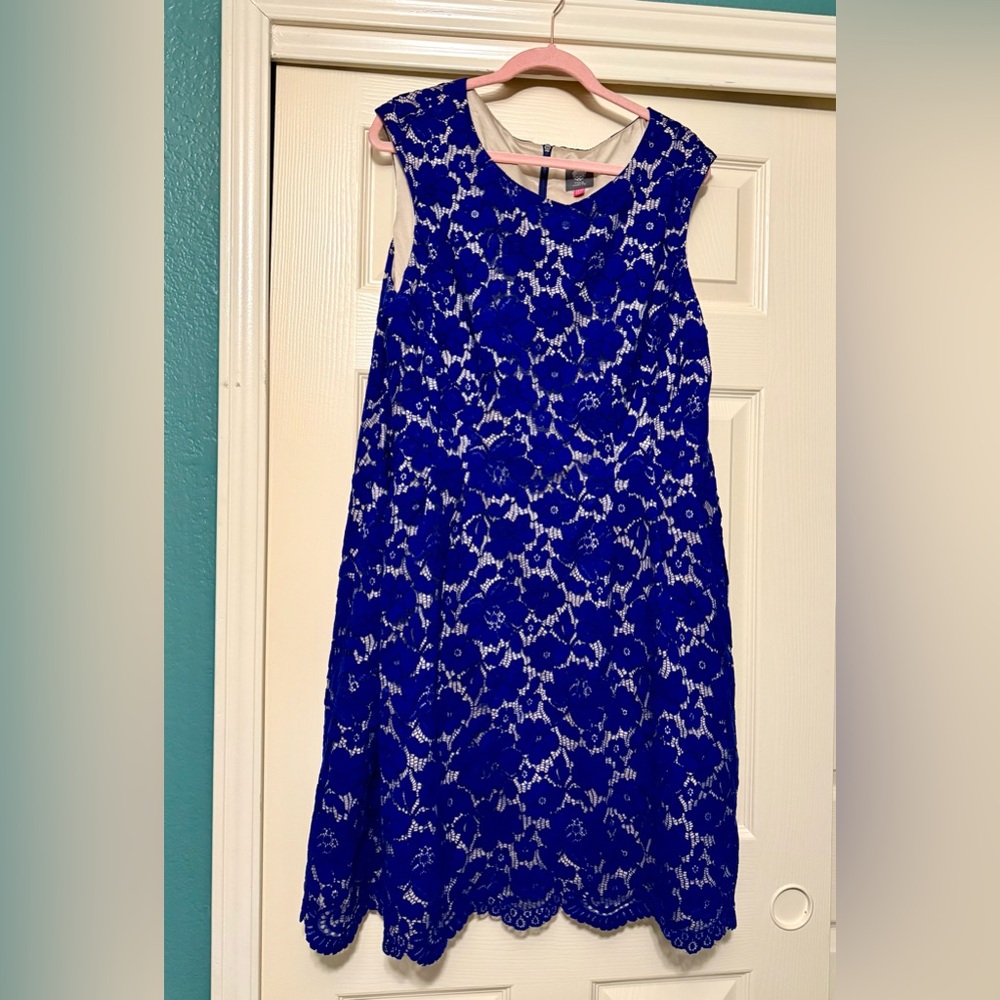 Women’s Plus 18W Vince Camuto Blue Floral Lace/Nude Slip Dress w/ Pockets